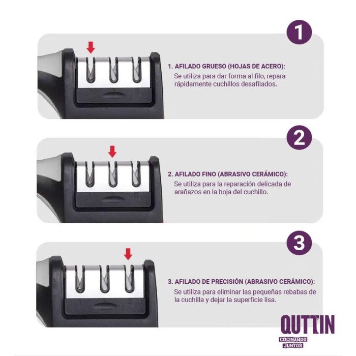 Quttin Afilador de Cuchillos Prb de Tres Filos, 21.5 x 5 x 5.6 cm, 140 g (12 Unidades) 5 Quttin Afilador de Cuchillos Prb de Tres Filos, 21.5 x 5 x 5.6 cm, 140 g (12 Unidades) 5