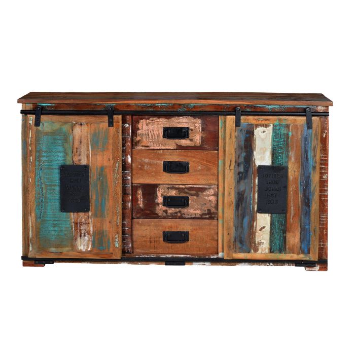 Giner y Colomer Aparador Madera Reciclada Multicolor 81x130x38 cm 2 Puertas Correderas 4 Cajones 0 Giner y Colomer Aparador Madera Reciclada Multicolor 81x130x38 cm 2 Puertas Correderas 4 Cajones 0