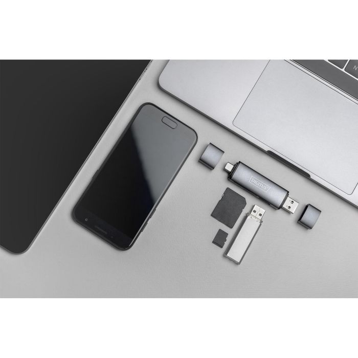 Digitus Dual Card Reader Hub USB-C USB 3.0 para tarjetas SD y Micro SD, OTG, Aluminio, 5000 Mbit/s 5