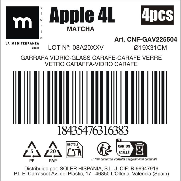 Garrafa Vidrio 4L "Apple" Matcha (4 Unidades) 1