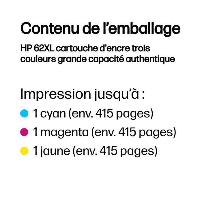 HP 62XL Cartucho de Tinta Original Alto Rendimiento (XL) Tricolor Cian Magenta Amarillo para Impresoras HP - 1 Unidad, 415 Páginas 3