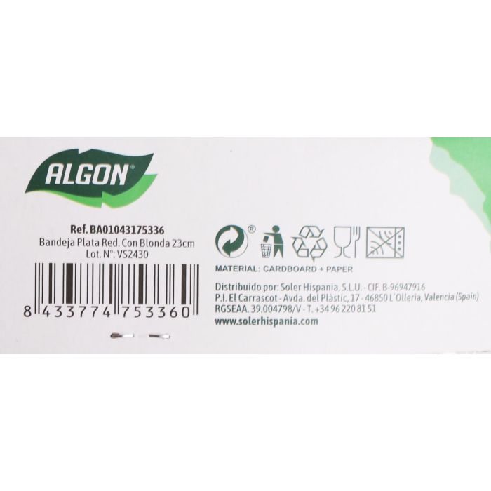 Bandeja redonda de plata con blonda, 23 cm - Algon (48 Unidades) 4 Bandeja redonda de plata con blonda, 23 cm - Algon (48 Unidades) 4