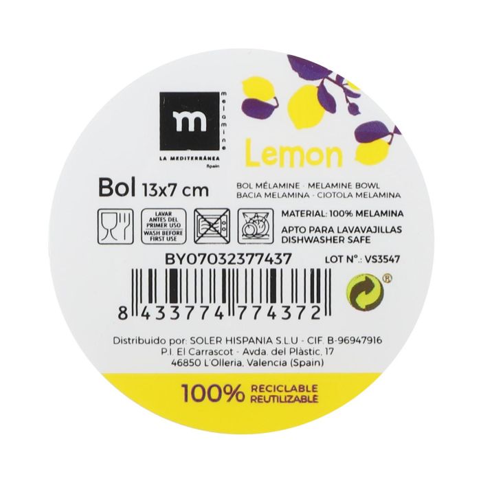 Bol de melamina brillo Lemon 13x7 cm - La Mediterranea (24 Unidades) 1 Bol de melamina brillo Lemon 13x7 cm - La Mediterranea (24 Unidades) 1