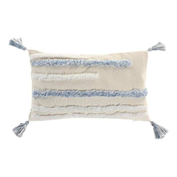 DKD Home Decor Cojín Urban Blanco Azul 30 x 50 cm (2 Unidades) de Poliéster con Cremallera