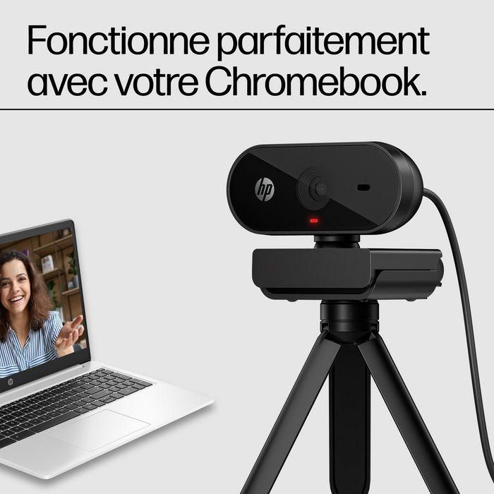 HP 53X26AA Webcam 320 Full HD 1080p con Micrófono Integrado, Gran Angular 66º, Cubierta de Privacidad, Rotación 360º, Works With Chromebook 9