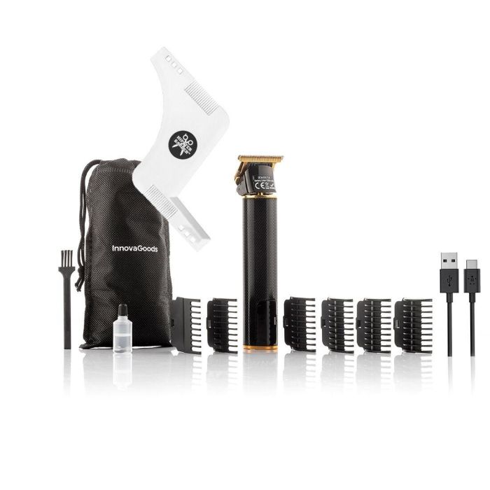 Pack Plantilla para Afeitado de Barba Hipster Barber y Cortapelos Profesional Recargable con Accesorios InnovaGoods