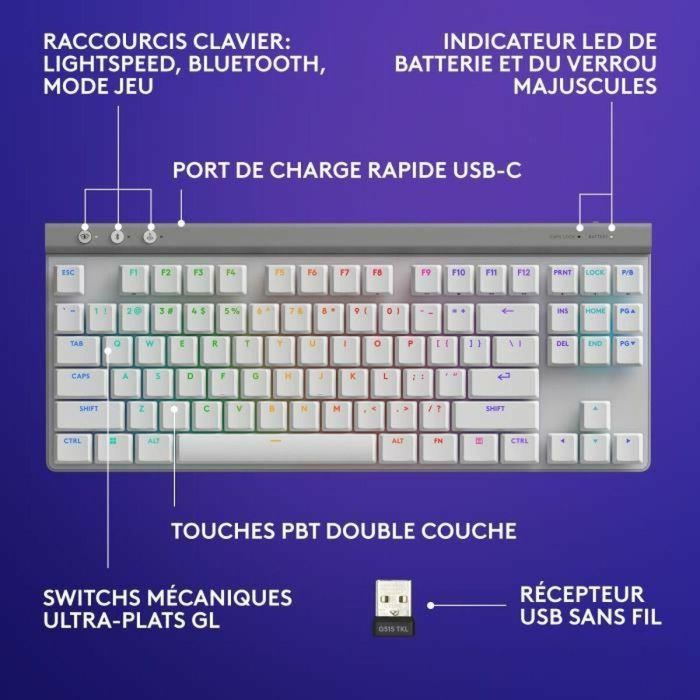 Logitech G LOG5099206120013 Teclado Gaming G515 TKL Lightspeed Inalámbrico Mecánico Táctil RGB AZERTY Blanco 1