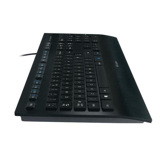 Logitech K280e Teclado USB, Resistente a salpicaduras, Reposamuñecas, Teclas silenciosas, Tamaño completo, Distribución US, Negro 2