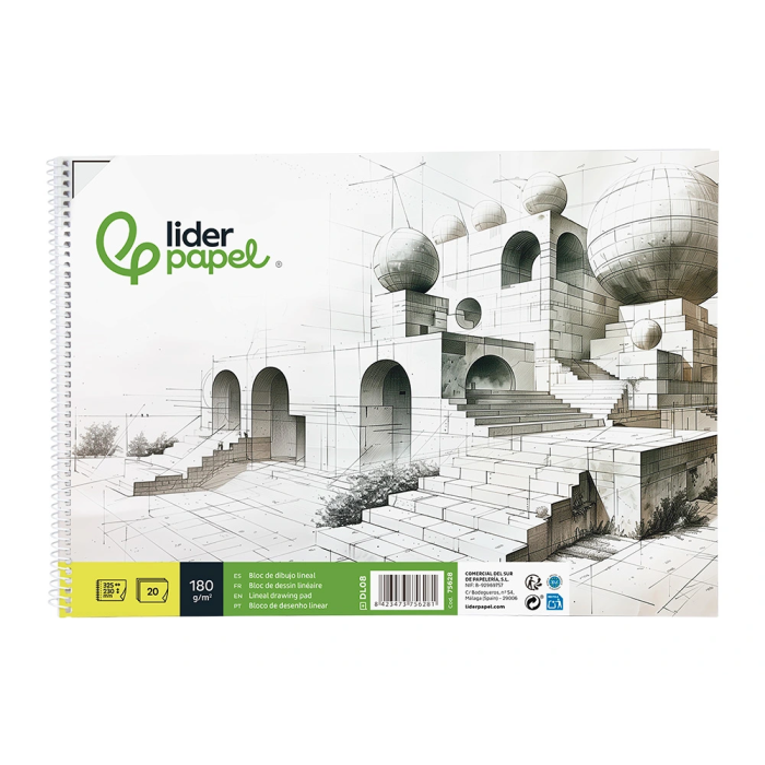 Liderpapel Bloc Dibujo Artístico Folio 230x325mm 180 gr/m2 20 Hojas con Recuadro Perforado 2