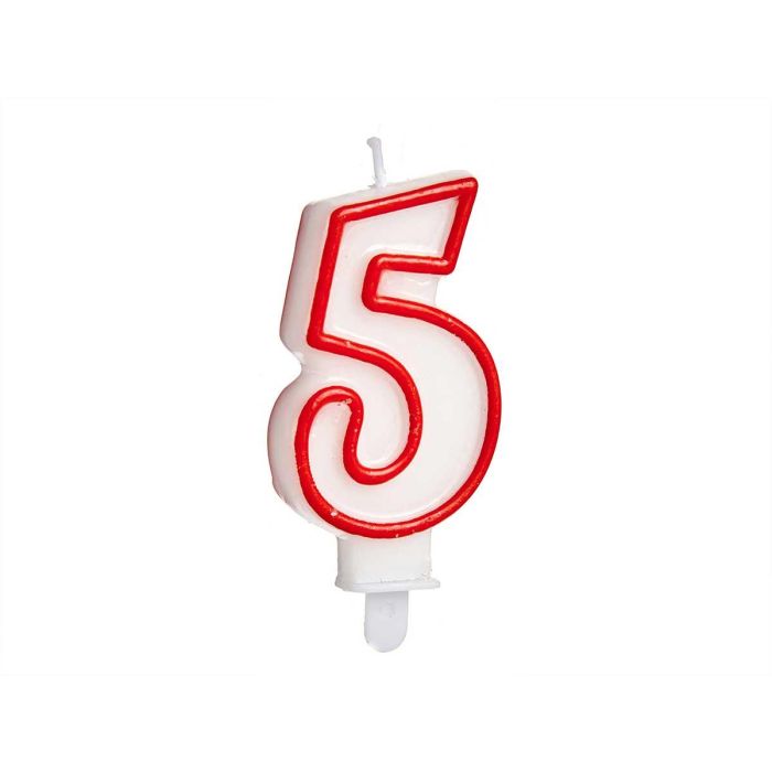 Vela Cumpleaños Num 5 Blanca Borde Rojo Arte Regal 4X8CM (72 Unidades) 1 Vela Cumpleaños Num 5 Blanca Borde Rojo Arte Regal 4X8CM (72 Unidades) 1