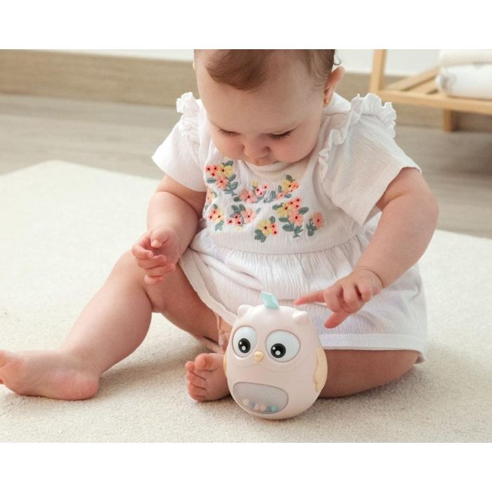 KioKids Juguete Tentetieso Búho Rosa de Plástico y Textil Decorativo con Ojitos Móviles y Campanitas para Bebés +3 Meses 1