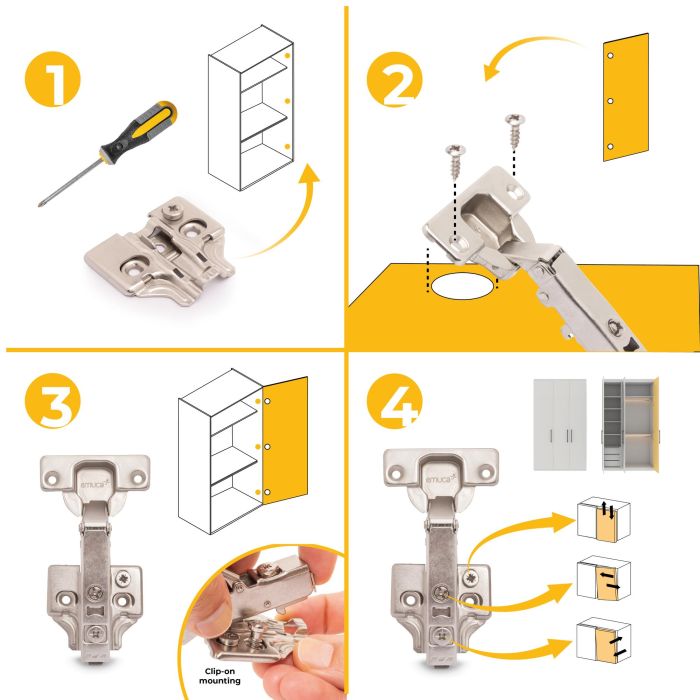 Emuca Lote de 20 bisagras rectas X92N y suplementos para atornillar, Acero, Niquelado 8 Emuca Lote de 20 bisagras rectas X92N y suplementos para atornillar, Acero, Niquelado 8
