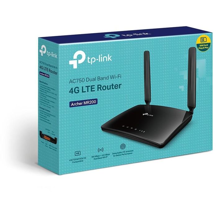 TP-Link ARCHER MR200 Router Inalámbrico 4G LTE Doble Banda AC750 hasta 733Mbps con Ranura SIM y 4 Puertos LAN 4 TP-Link ARCHER MR200 Router Inalámbrico 4G LTE Doble Banda AC750 hasta 733Mbps con Ranura SIM y 4 Puertos LAN 4
