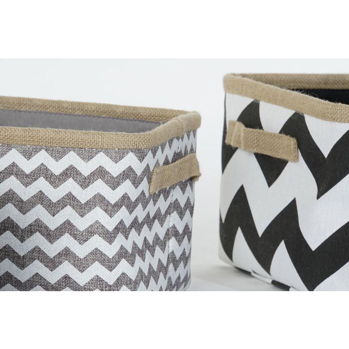 DKD Home Decor Cesta Boho Gris Blanco Poliester Yute Zig Zag Set de 3 Piezas 36 x 31 x 20 cm 1