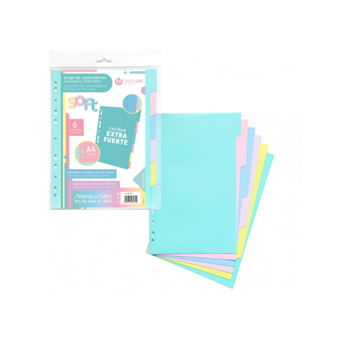 Carchivo Separadores A4 PP Extra Fuerte Colores Soft 6 Posiciones 3 Carchivo Separadores A4 PP Extra Fuerte Colores Soft 6 Posiciones 3