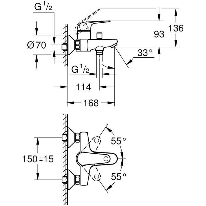 Mezclador monomando de baño/ducha - GROHE Swift - 24335001 - Cromo - Montaje en pared visto 2 Mezclador monomando de baño/ducha - GROHE Swift - 24335001 - Cromo - Montaje en pared visto 2