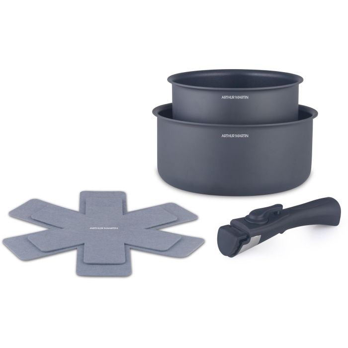 Arthur Martin Juego de 2 Cacerolas AM2984 Antiadherentes Aptas para Inducción Ø 16-20 cm con Mango Extraíble Gris Mate