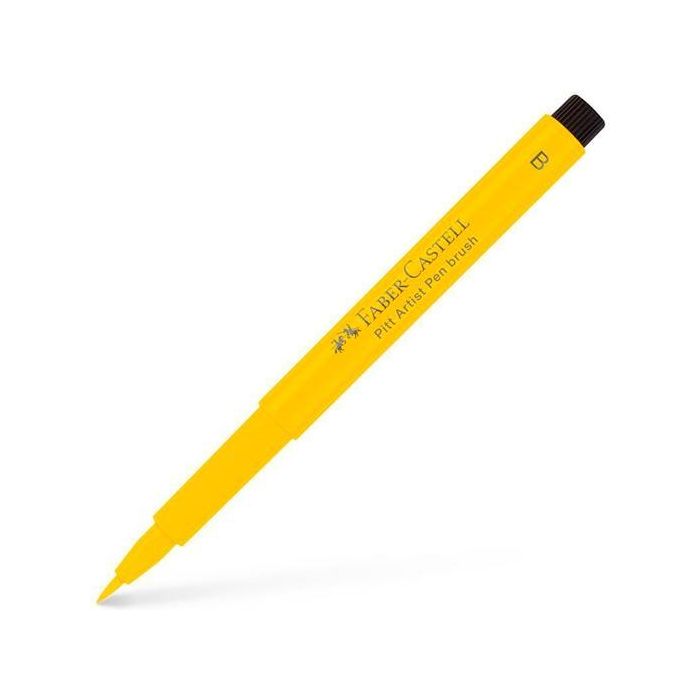 Faber Castell Rotulador Pitt Artist Pen Brush Amarillo Cadmio, Punta Pincel (10 Unidades) Tinta Pigmentada Permanente Resistente al Agua (10 Unidades)
