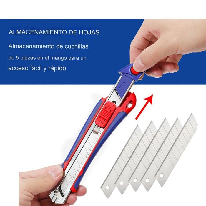 Workpro Cúter de Carga Automática 18 mm con 5 Cuchillas Autocargables 2 Workpro Cúter de Carga Automática 18 mm con 5 Cuchillas Autocargables 2