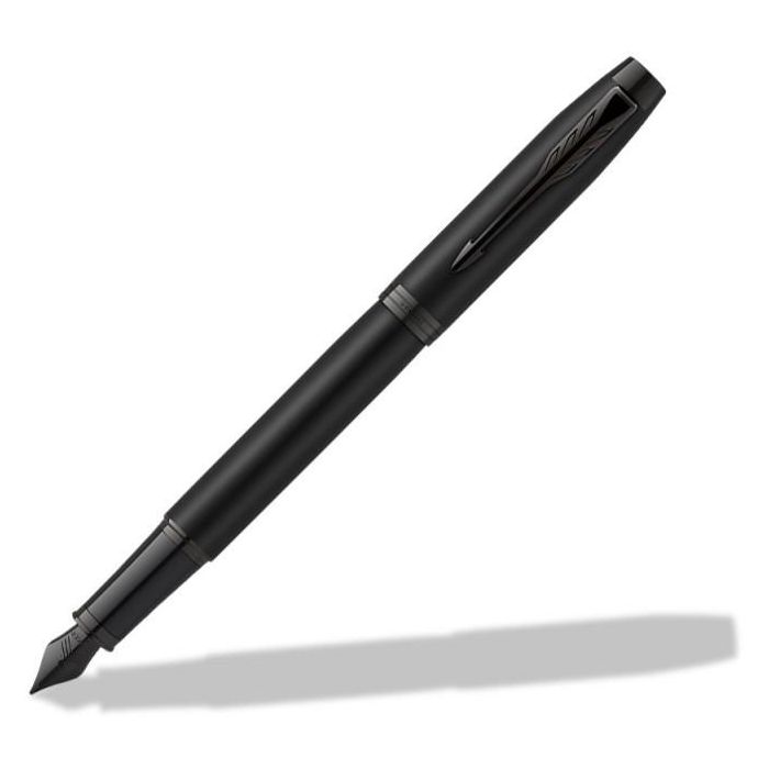 Parker Füller IM Achromatic Negro Punta Fina Azul con Clip, Acero Inoxidable, Sistema Cartucho, en Caja de Regalo