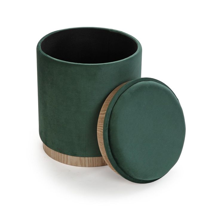 Puff Con Almacenamiento Y Bandeja Velvet Verde Versa 42X35CM 2 Puff Con Almacenamiento Y Bandeja Velvet Verde Versa 42X35CM 2