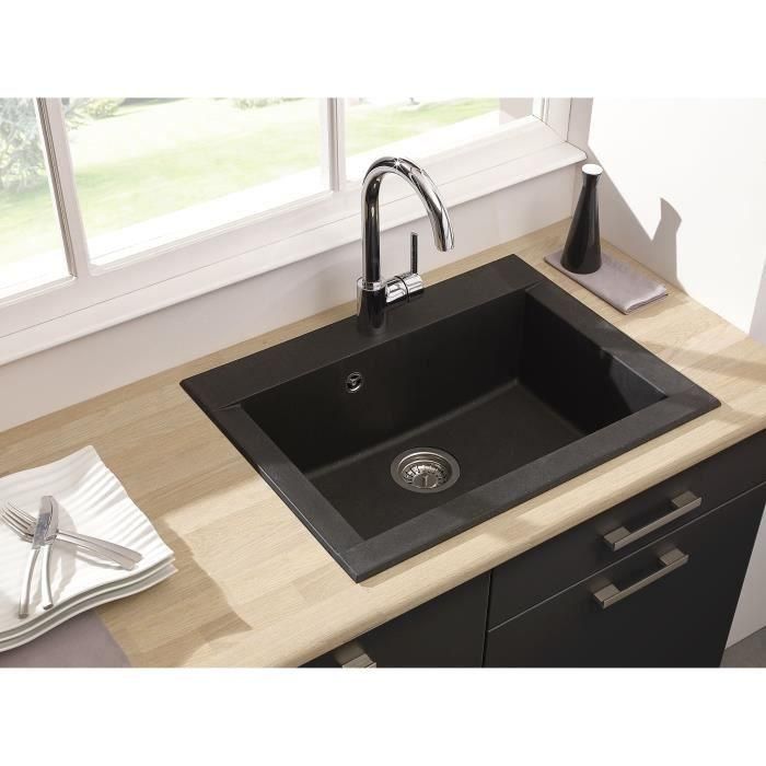 STRADOUR Fregadero de cocina empotrado 1 recipiente sin escurridor Hexo - Resina - 66 x 50 cm - Negro 1 STRADOUR Fregadero de cocina empotrado 1 recipiente sin escurridor Hexo - Resina - 66 x 50 cm - Negro 1