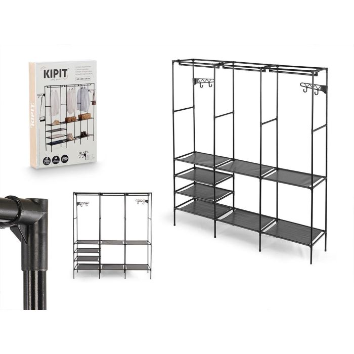 Kipit Armario Organizador Triple Percha Negro - 8 Estantes, 2 Barras - Metal y Tela - Medidas Montado 160x36x170 cm (5 Unidades) Kipit Armario Organizador Triple Percha Negro - 8 Estantes, 2 Barras - Metal y Tela - Medidas Montado 160x36x170 cm (5 Unidades)
