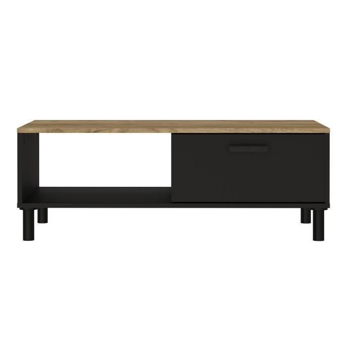 Mesa de centro OXFORD decoración en negro y roble - Estilo industrial - L 100 x P 55 x H 40 cm 1