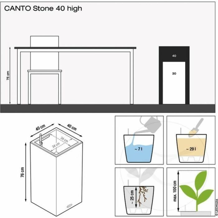 Maceta - LEC - Canto Stone Column 40 - Resistente a la intemperie - Gris piedra 3