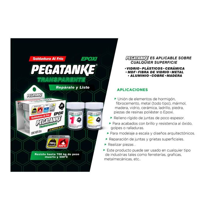 Pegatanke Pegamento Epoxico Bicomponente Transparente 32ml - Alta Resistencia, Pega Bajo Agua 1 Pegatanke Pegamento Epoxico Bicomponente Transparente 32ml - Alta Resistencia, Pega Bajo Agua 1