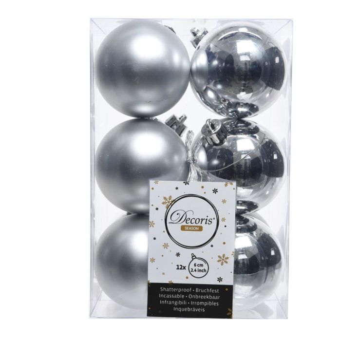 Decoris Caja de 12 bolas plata decorativas para árbol de navidad Ø6cm 0 Decoris Caja de 12 bolas plata decorativas para árbol de navidad Ø6cm 0