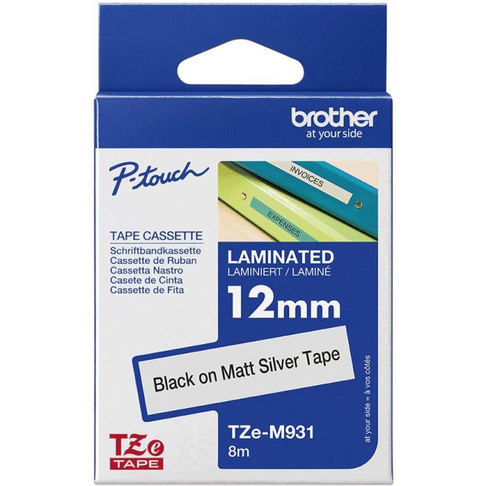 BROTHER Cinta laminada Plata / negro (Metalica) 12mm 2