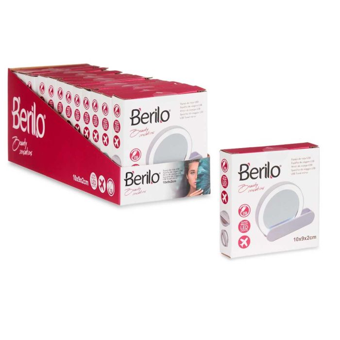 Espejo de Viaje con LED y USB Berilo 9x2x10 cm - Blanco (24 Unidades) 2 Espejo de Viaje con LED y USB Berilo 9x2x10 cm - Blanco (24 Unidades) 2
