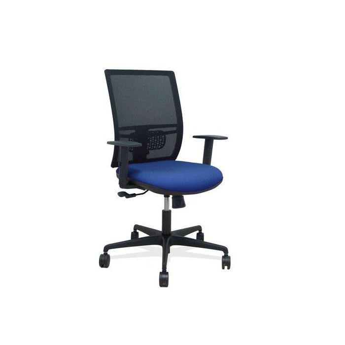 Silla Piqueras Y Crespo Yunquera Brazos Regulable Ergonomica Mecanismo Sincro Respaldo Malla Negra Asiento Tapizado Bali Azul Marino