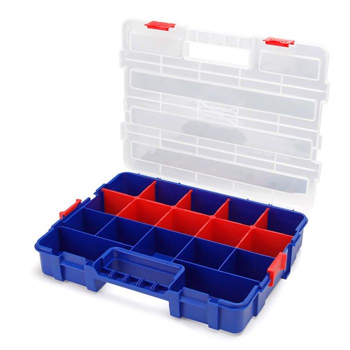 Workpro Organizador Apilable con Tapa, 18 Divisiones, PP Transparente, 382x300x68mm, Azul y Rojo 2 Workpro Organizador Apilable con Tapa, 18 Divisiones, PP Transparente, 382x300x68mm, Azul y Rojo 2