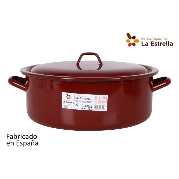 Cacerola Esmaltada con Tapa 32 cm - 10L Teja - La Estrella (4 Unidades) Cacerola Esmaltada con Tapa 32 cm - 10L Teja - La Estrella (4 Unidades)