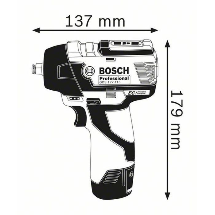 Bosch Professional 06019E0103 Llave de impacto GDS 12V-115 + 2 Baterías 3.0Ah + L-BOXX 1