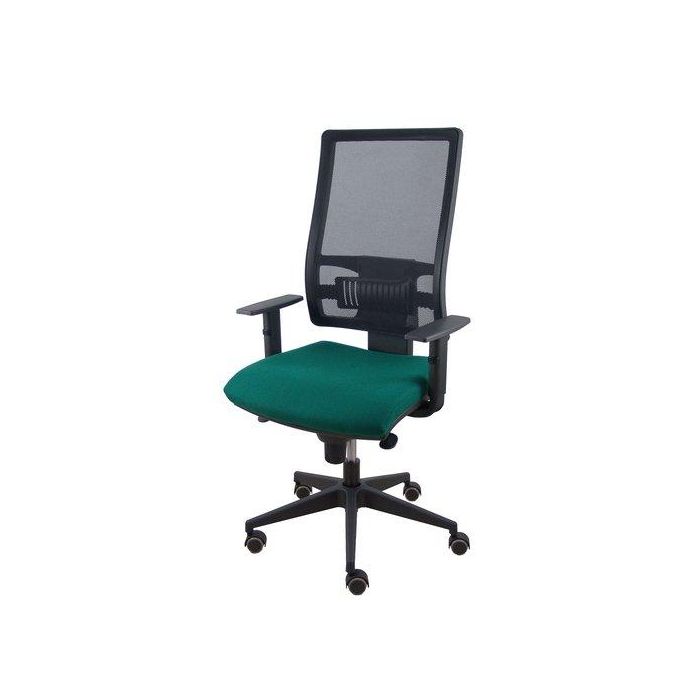 Silla Piqueras Y Crespo Horna Brazos Regulables Mecanismo Sincro Altura Y Apoyo Lumbar Regulable Rueda Parquet Respaldo Malla Negra Transpirable Y Asiento Tapizado Bali Verde Botella