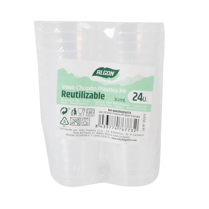 Algon Set 24 Vasos Chupito PP 30 ml Transparentes (24 Unidades)