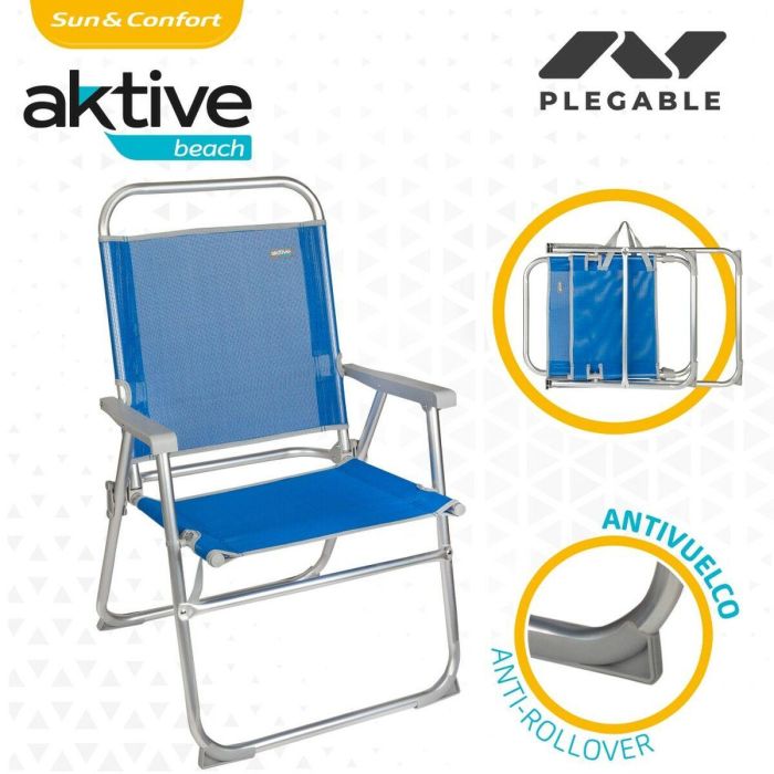 Silla de Playa Aktive Gomera Azul 48 x 88 x 50 cm Aluminio Plegable (4 Unidades) 4 Silla de Playa Aktive Gomera Azul 48 x 88 x 50 cm Aluminio Plegable (4 Unidades) 4