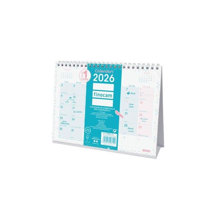 Calendari (2026) Catalan Finocam Sobretaula Triangular Chic Mensual Per Escriure S 210X150 Turquesa