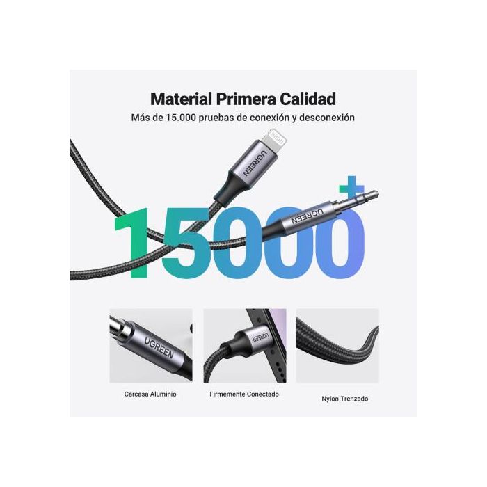 Ugreen 70509 Cable de Teléfono Móvil Plata 1 M 3,5Mm Lightning 5