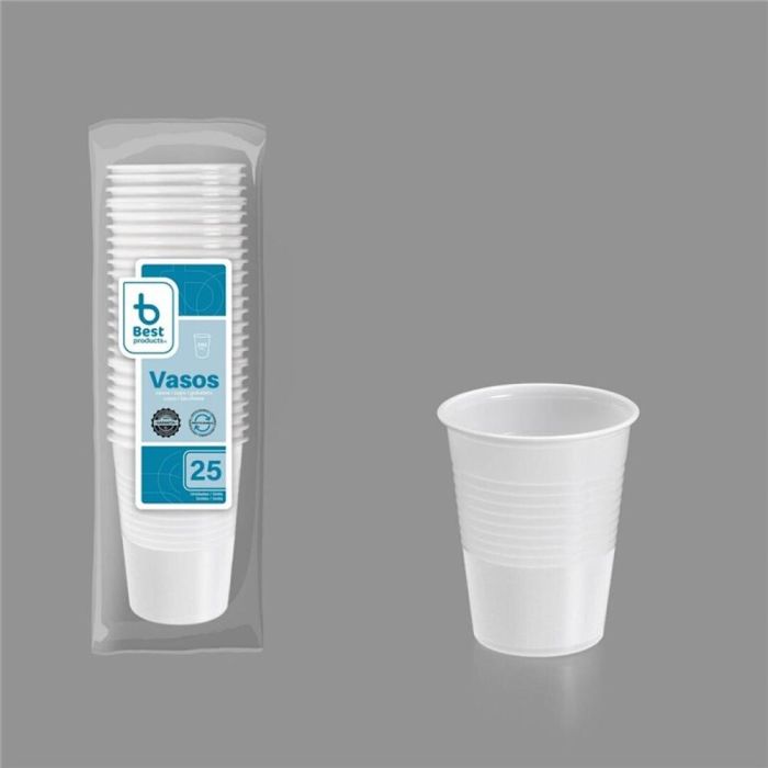 Bolsa con 25 vasos blancos biodegradables 200cc plastico 1