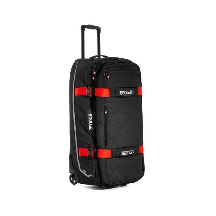 Sparco S016437NRRS Bolsa de Viaje Tour Grande 142L con Ruedas Reforzadas, Asa Retráctil y Tela Resistente al Agua Negro-Rojo