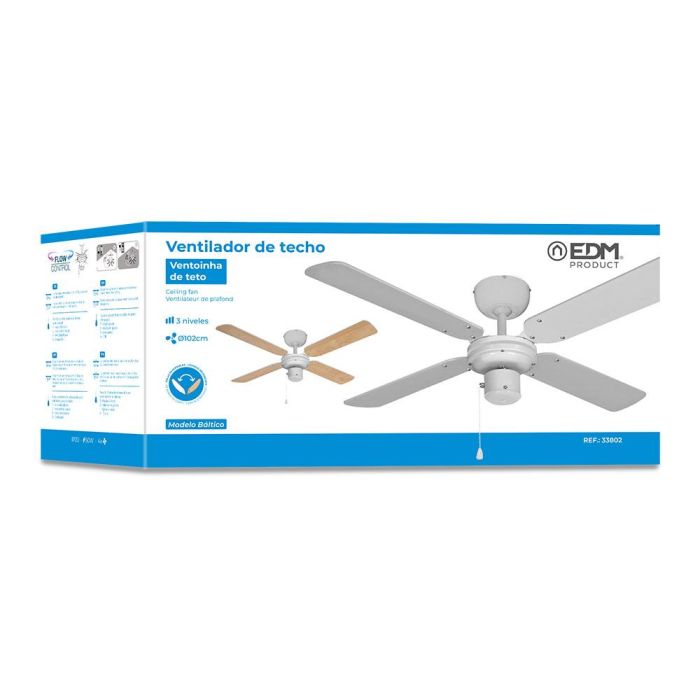Edm Ventilador de Techo Modelo Baltic Blanco, 50W, Ø102cm, 3 Velocidades 4 Edm Ventilador de Techo Modelo Baltic Blanco, 50W, Ø102cm, 3 Velocidades 4