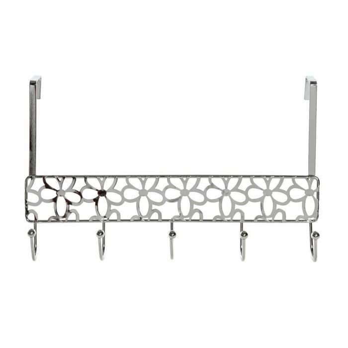 DKD Home Decor Perchero Básico para Puerta de Metal Cromado Plateado, Diseño Margaritas, 10 x 19 x 32 cm