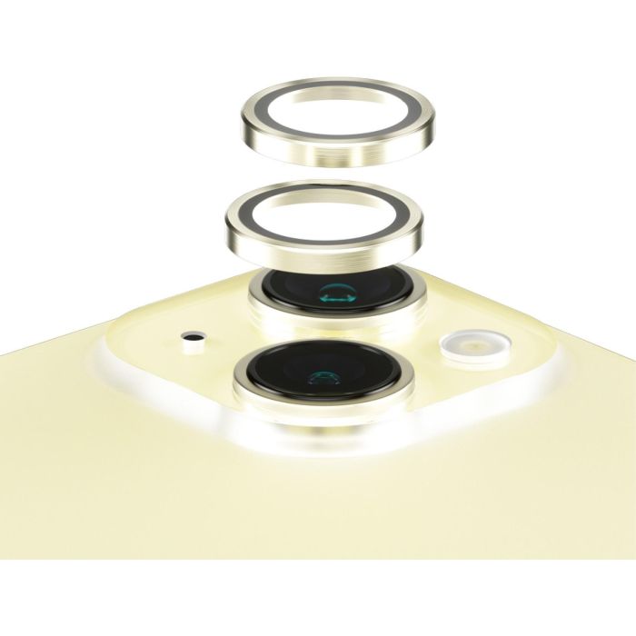 PanzerGlass Protector de Cámara Hoops Amarillo para iPhone 15 y iPhone 15 Plus – Resistente a Golpes y Rayones