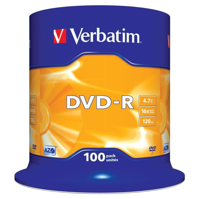 Verbatim Dvd-R, 4.7 grb, 16X, 100 Pack Spindle, Superficie Matt Silver Verbatim Dvd-R, 4.7 grb, 16X, 100 Pack Spindle, Superficie Matt Silver