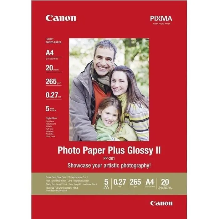 Canon Papel Fotográfico PP-201 Glossy II A4 265 gr Pack 20 Unidades 1