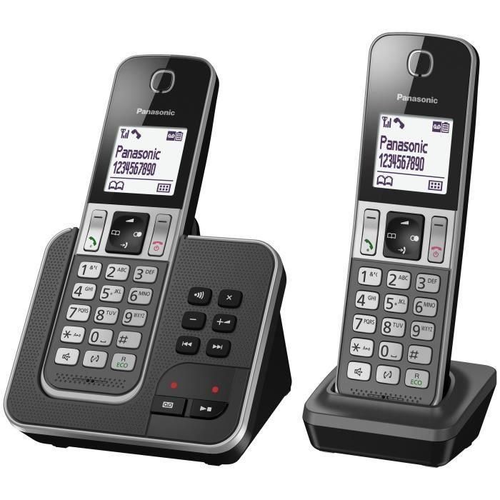 Panasonic KX-TGD322FRG Teléfono Inalámbrico Duo con Contestador Automático, Directorio 120 Nombres, Teclado Iluminado, 30 Min Grabación, Negro 1